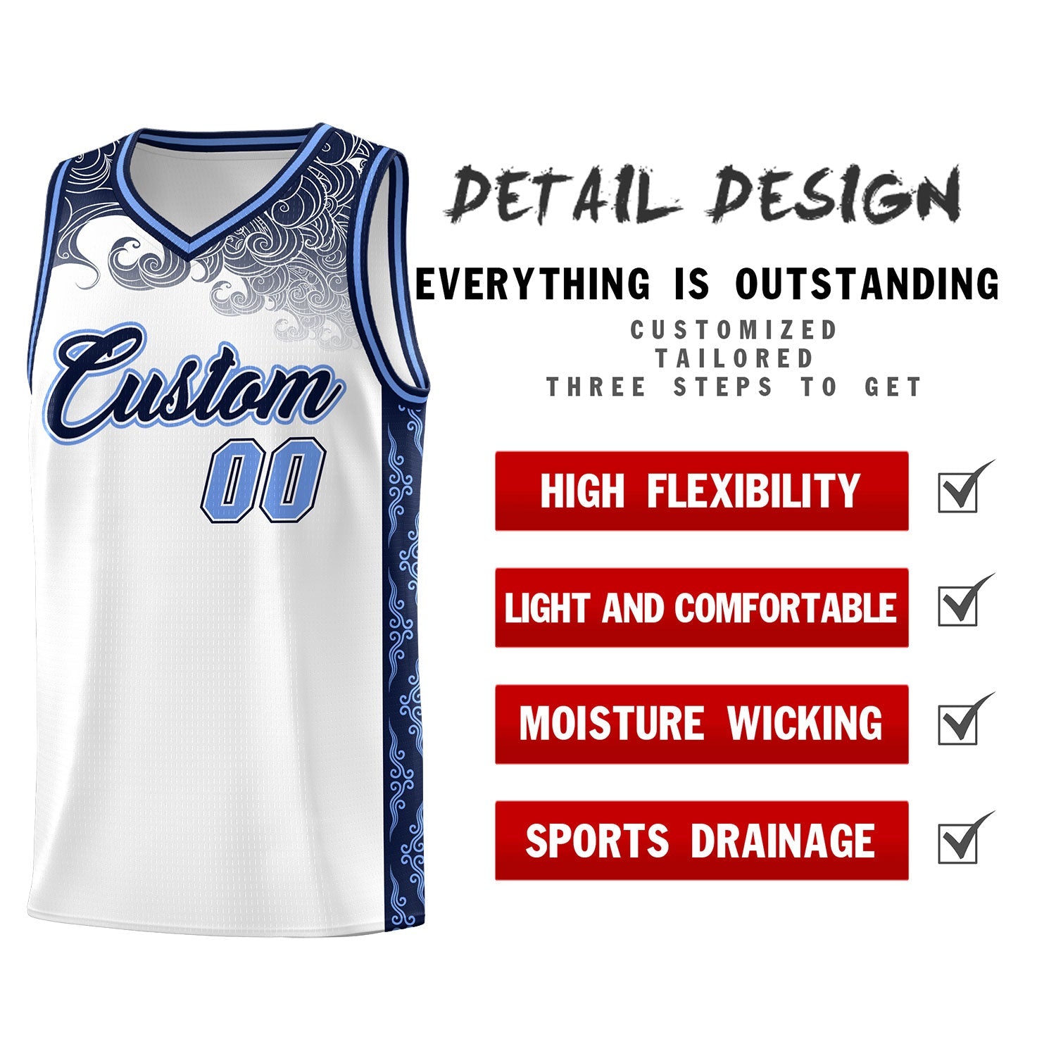 Custom White Personalized Cloud Pattern Sports Sets Uniform Basketball Jersey