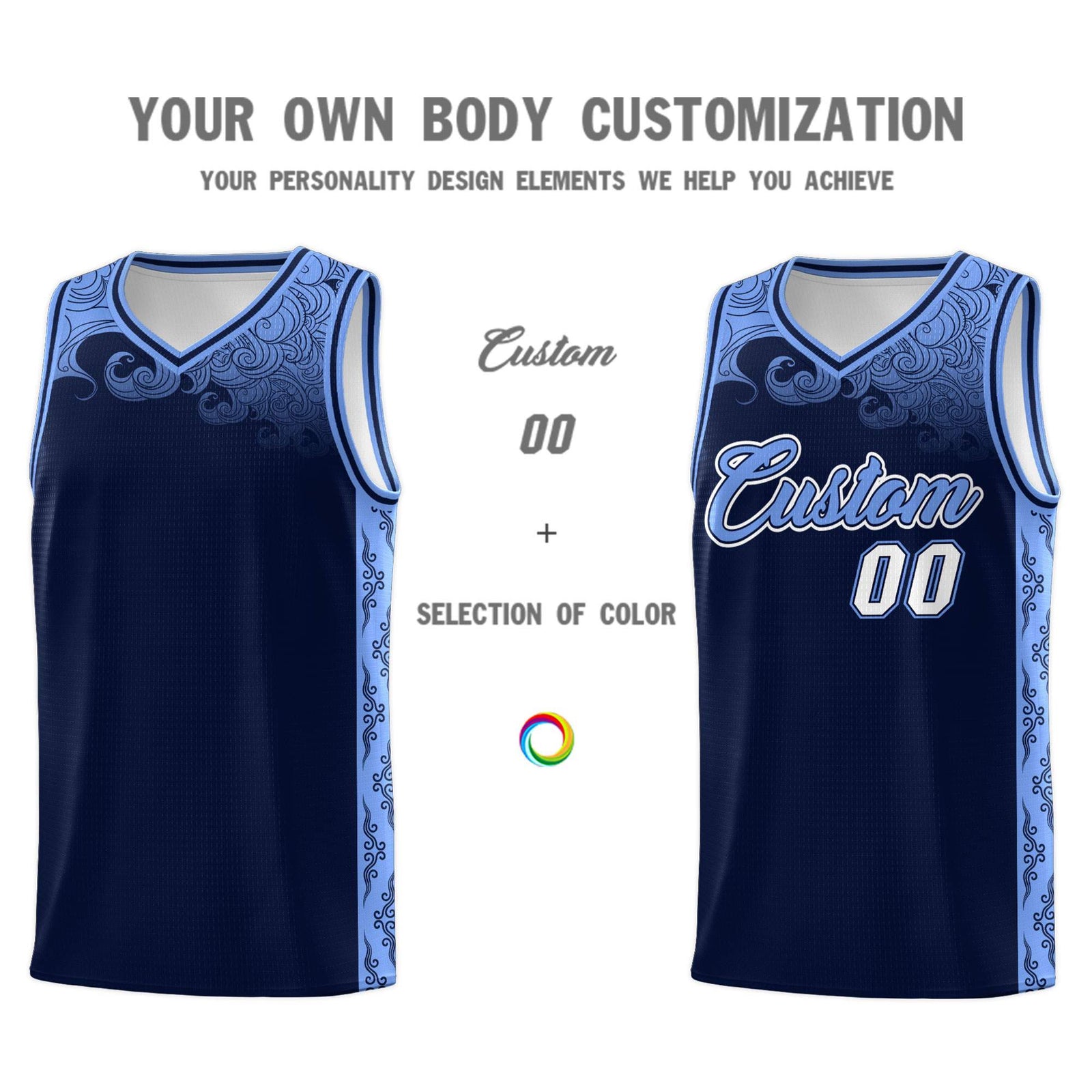 Custom Navy Personalized Cloud Pattern Sports Sets Uniform Basketball Jersey