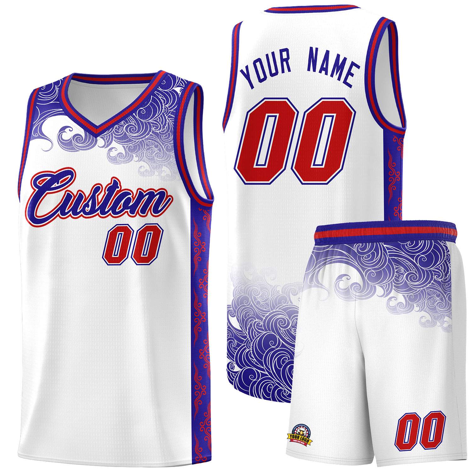 Custom White Personalized Cloud Pattern Sports Sets Uniform Basketball Jersey