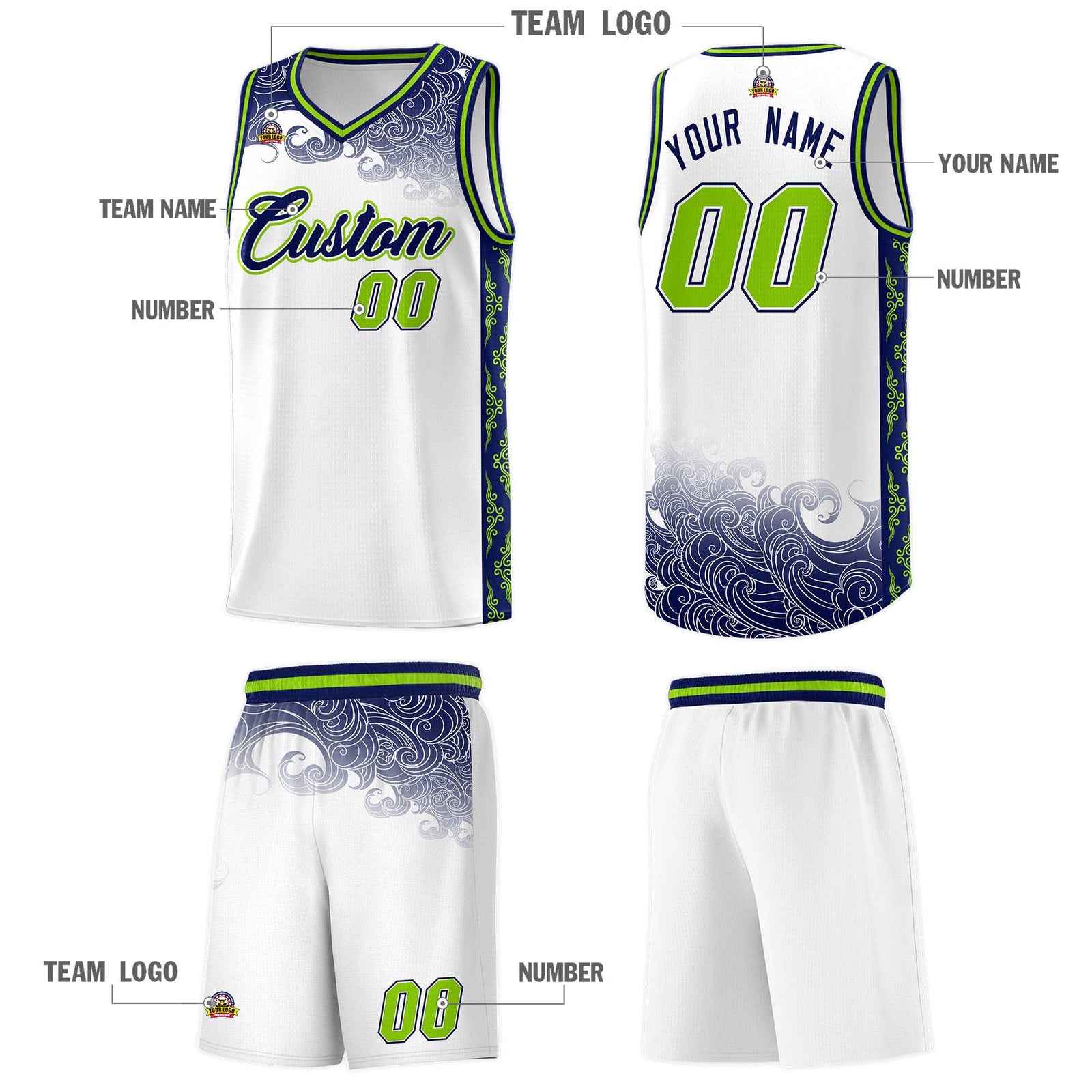 Custom White Personalized Cloud Pattern Sports Sets Uniform Basketball Jersey