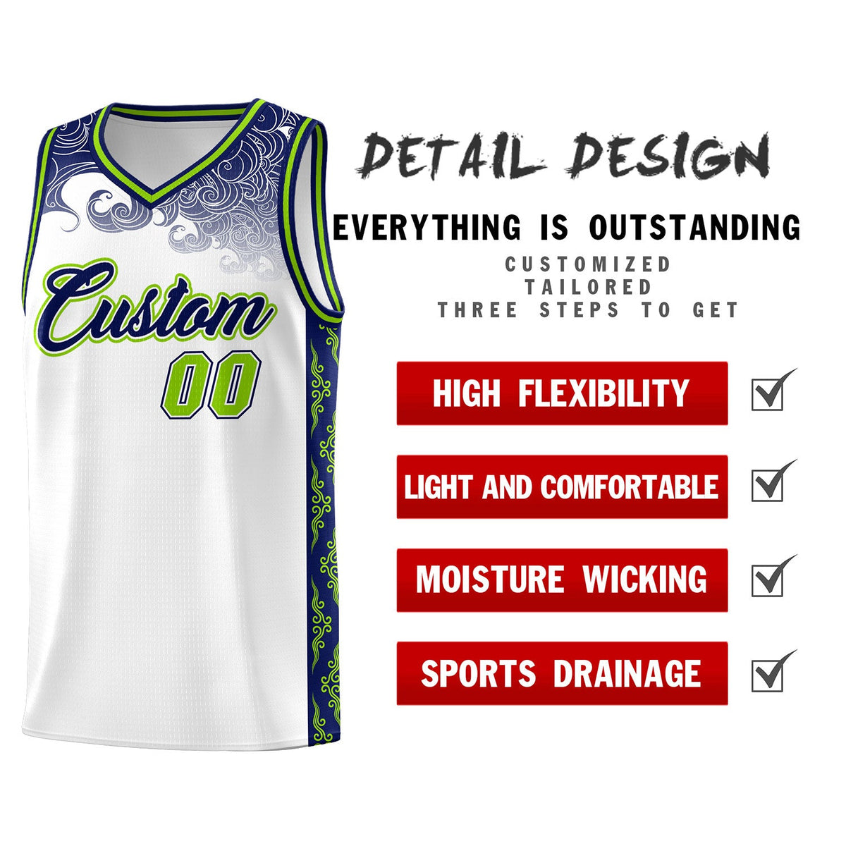 Custom White Personalized Cloud Pattern Sports Sets Uniform Basketball Jersey