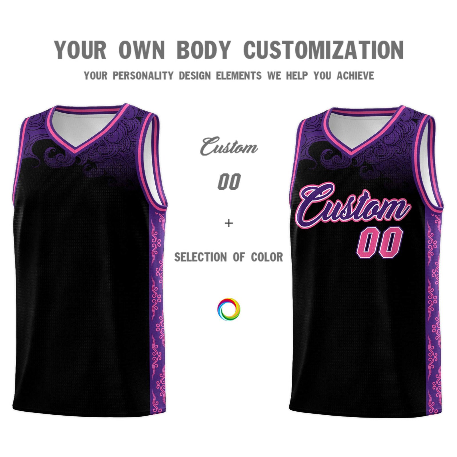 Custom Black Personalized Cloud Pattern Sports Sets Uniform Basketball Jersey