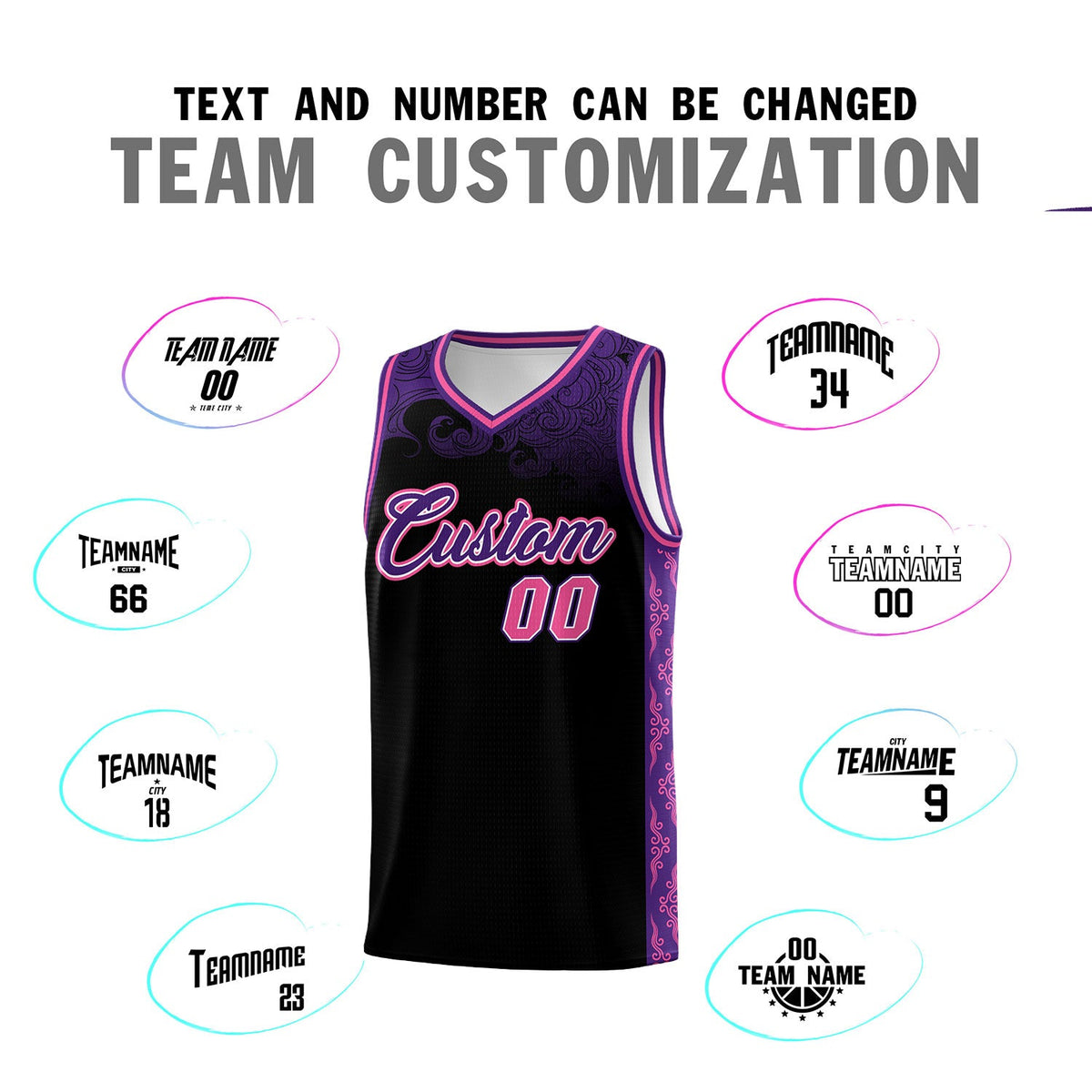 Custom Black Personalized Cloud Pattern Sports Sets Uniform Basketball Jersey