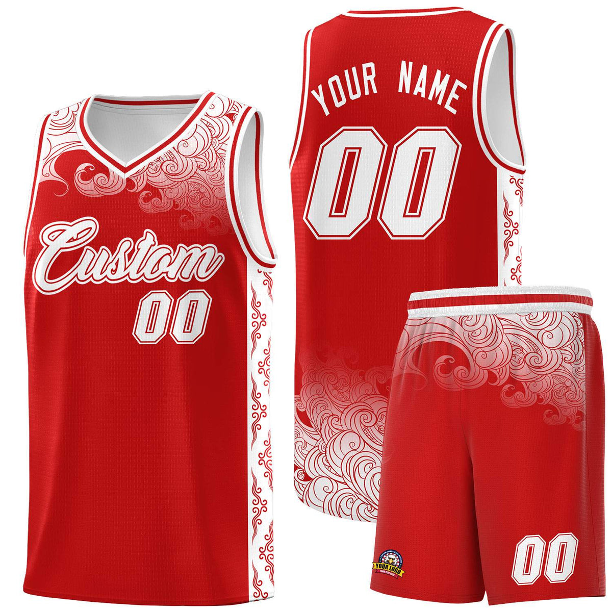 Custom Red Personalized Cloud Pattern Sports Sets Uniform Basketball Jersey