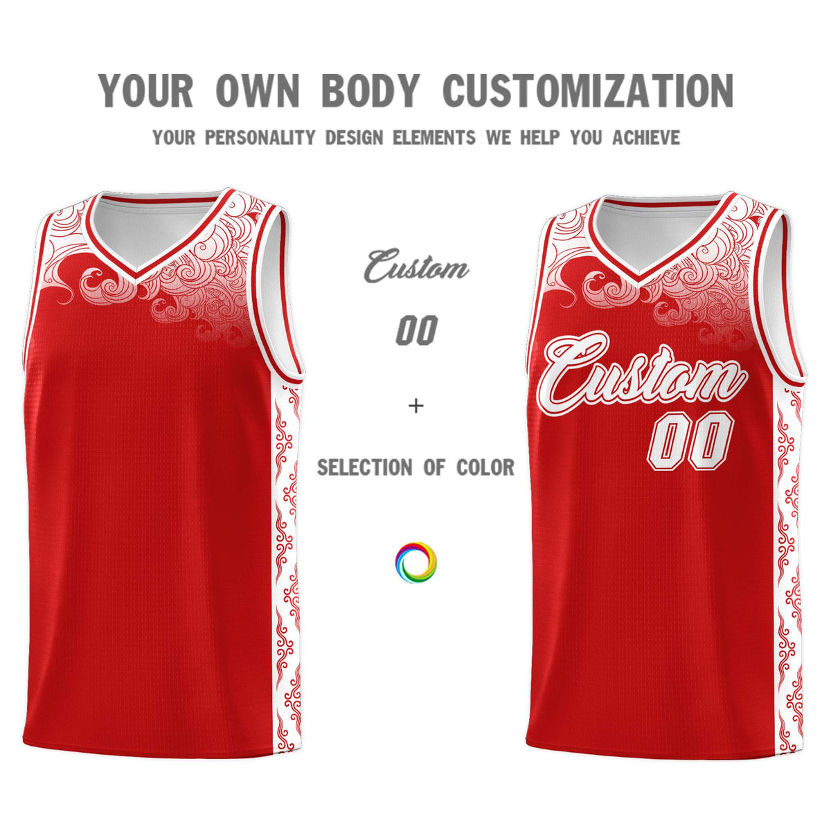 Custom Red Personalized Cloud Pattern Sports Sets Uniform Basketball Jersey