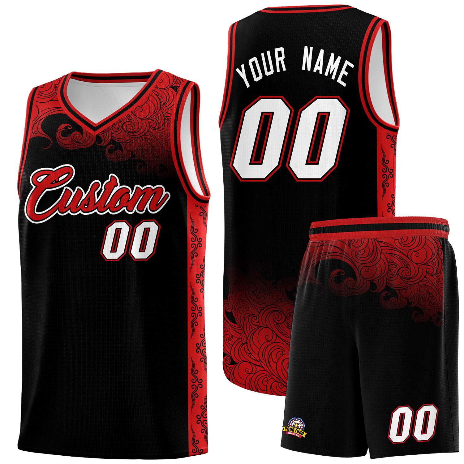 Custom Black Personalized Cloud Pattern Sports Sets Uniform Basketball Jersey
