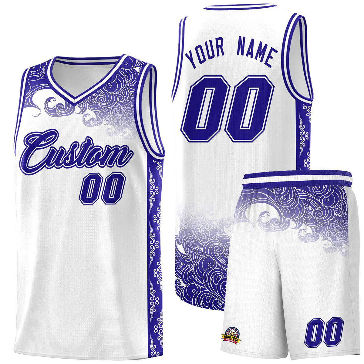 Custom White Personalized Cloud Pattern Sports Sets Uniform Basketball Jersey