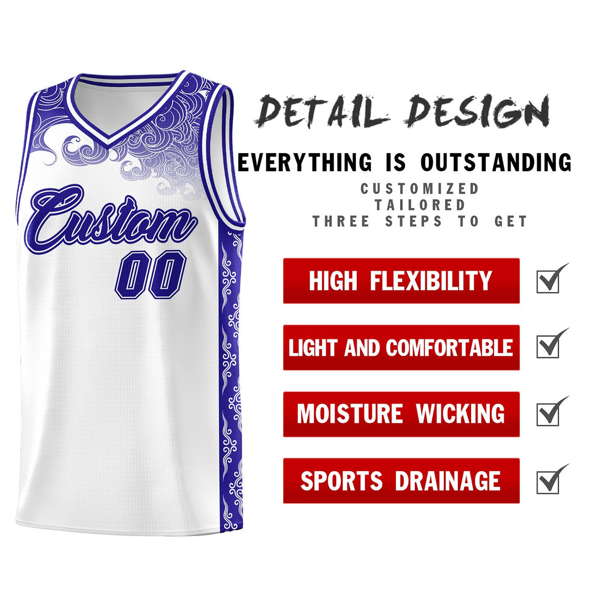 Custom White Personalized Cloud Pattern Sports Sets Uniform Basketball Jersey