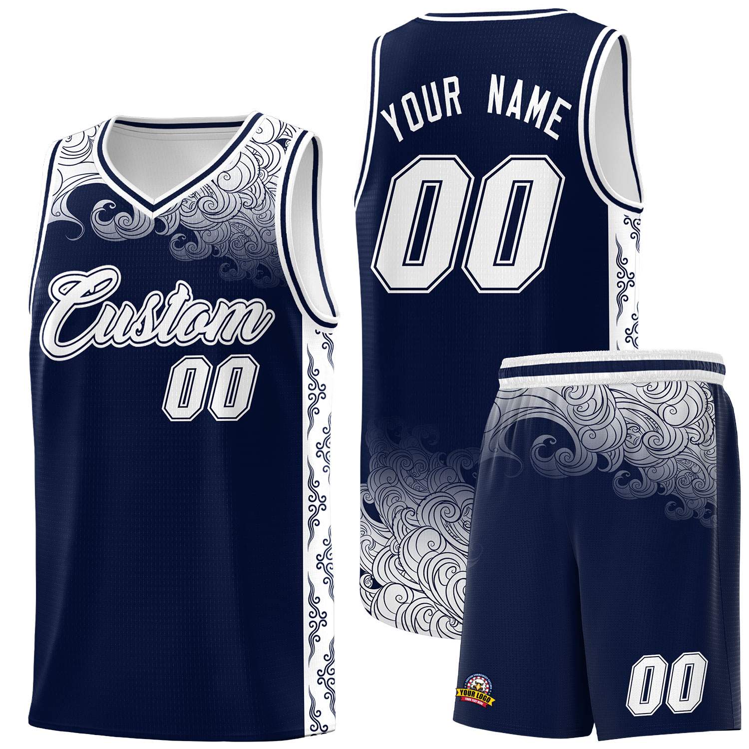 Custom Navy Personalized Cloud Pattern Sports Sets Uniform Basketball Jersey