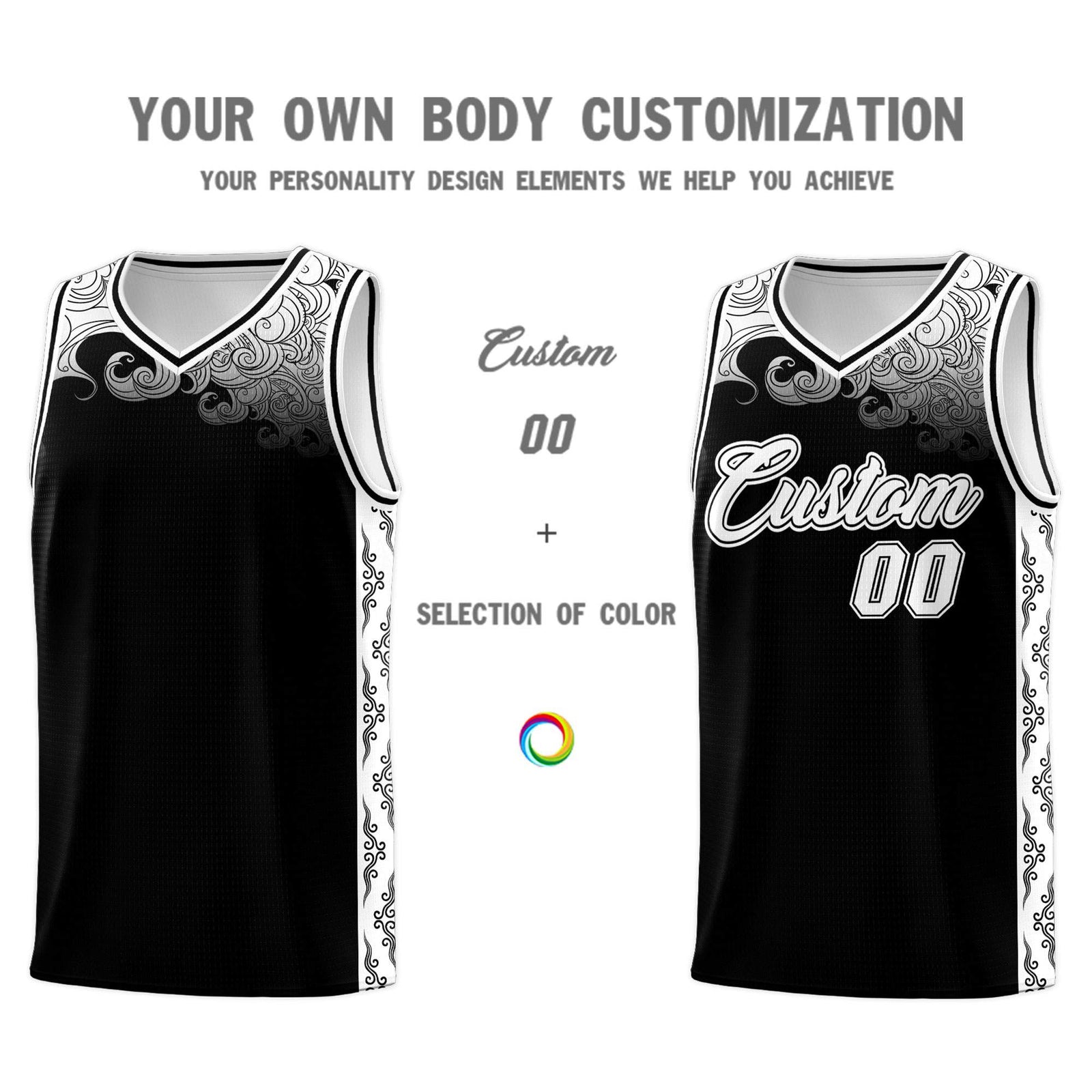 Custom Black Personalized Cloud Pattern Sports Sets Uniform Basketball Jersey