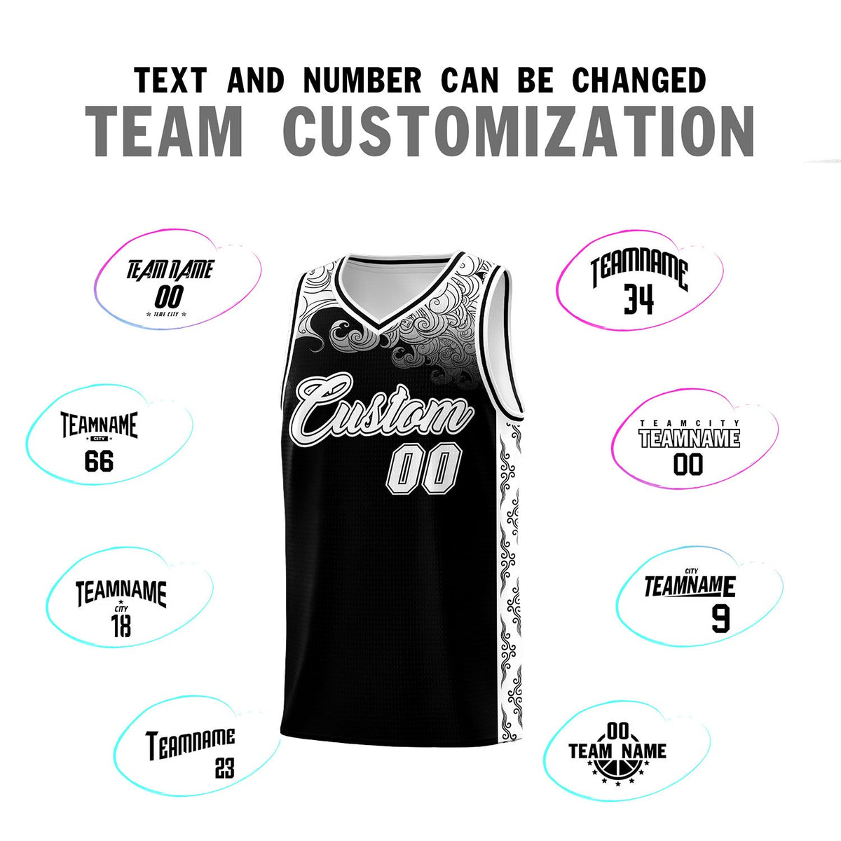 Custom Black Personalized Cloud Pattern Sports Sets Uniform Basketball Jersey