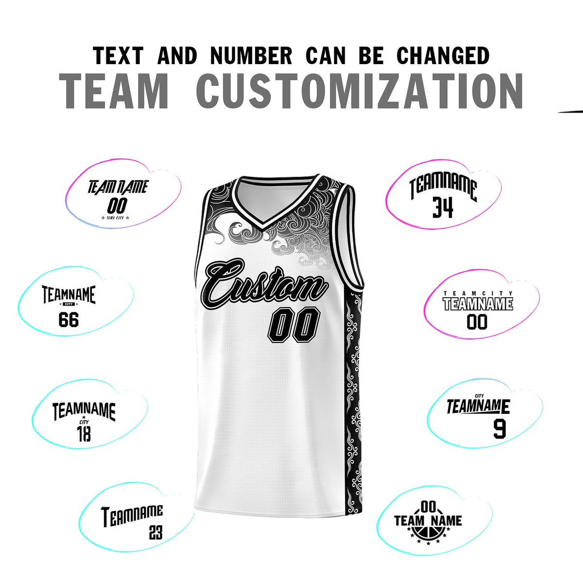 Custom White Personalized Cloud Pattern Sports Sets Uniform Basketball Jersey