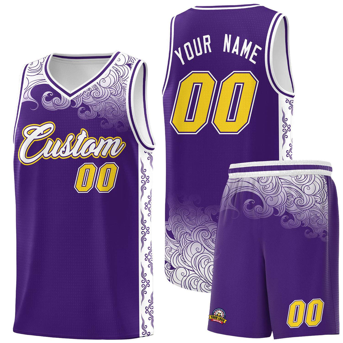 Custom Purple Personalized Cloud Pattern Sports Sets Uniform Basketball Jersey
