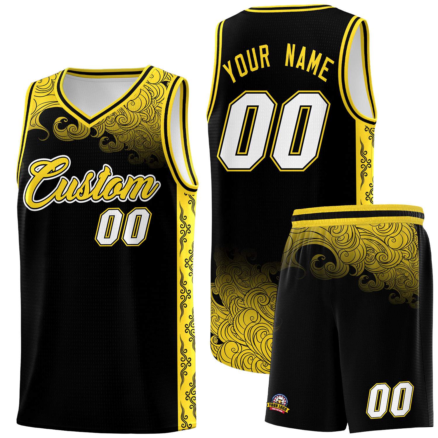 Custom Black Personalized Cloud Pattern Sports Sets Uniform Basketball Jersey