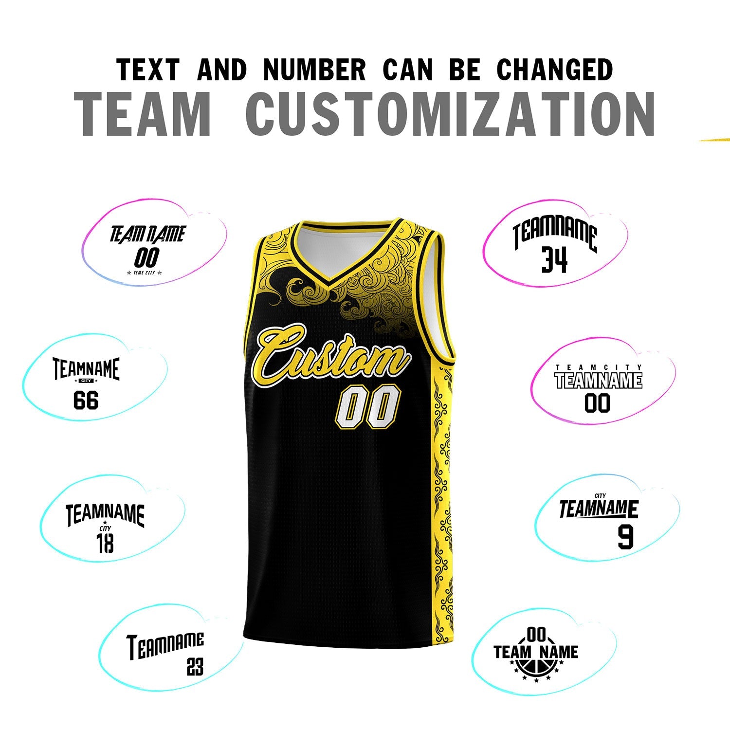 Custom Black Personalized Cloud Pattern Sports Sets Uniform Basketball Jersey