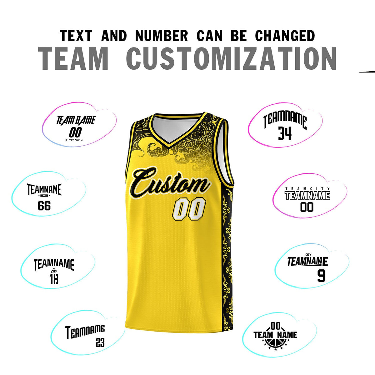 Custom Gold Personalized Cloud Pattern Sports Sets Uniform Basketball Jersey