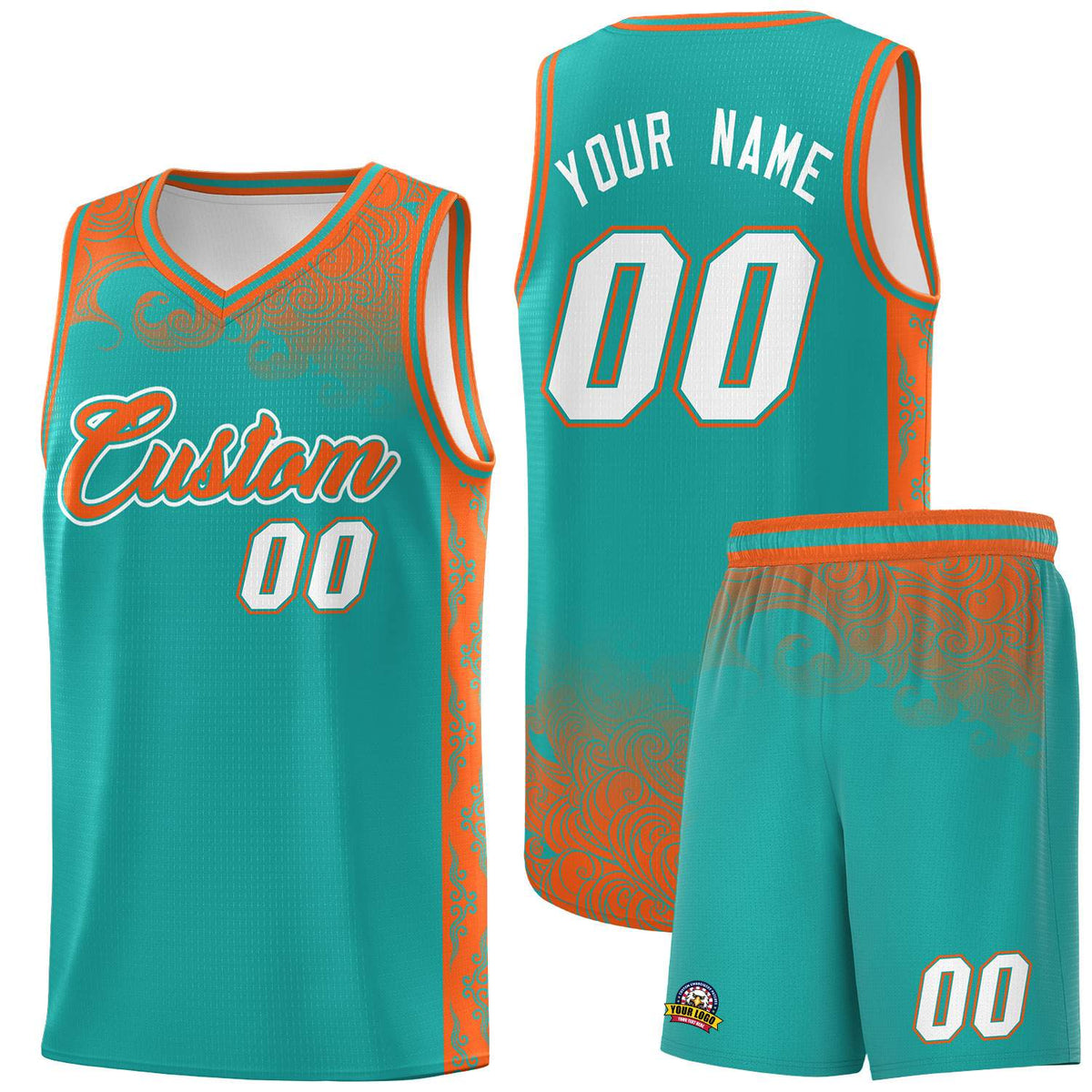Custom Aqua Personalized Cloud Pattern Sports Sets Uniform Basketball Jersey