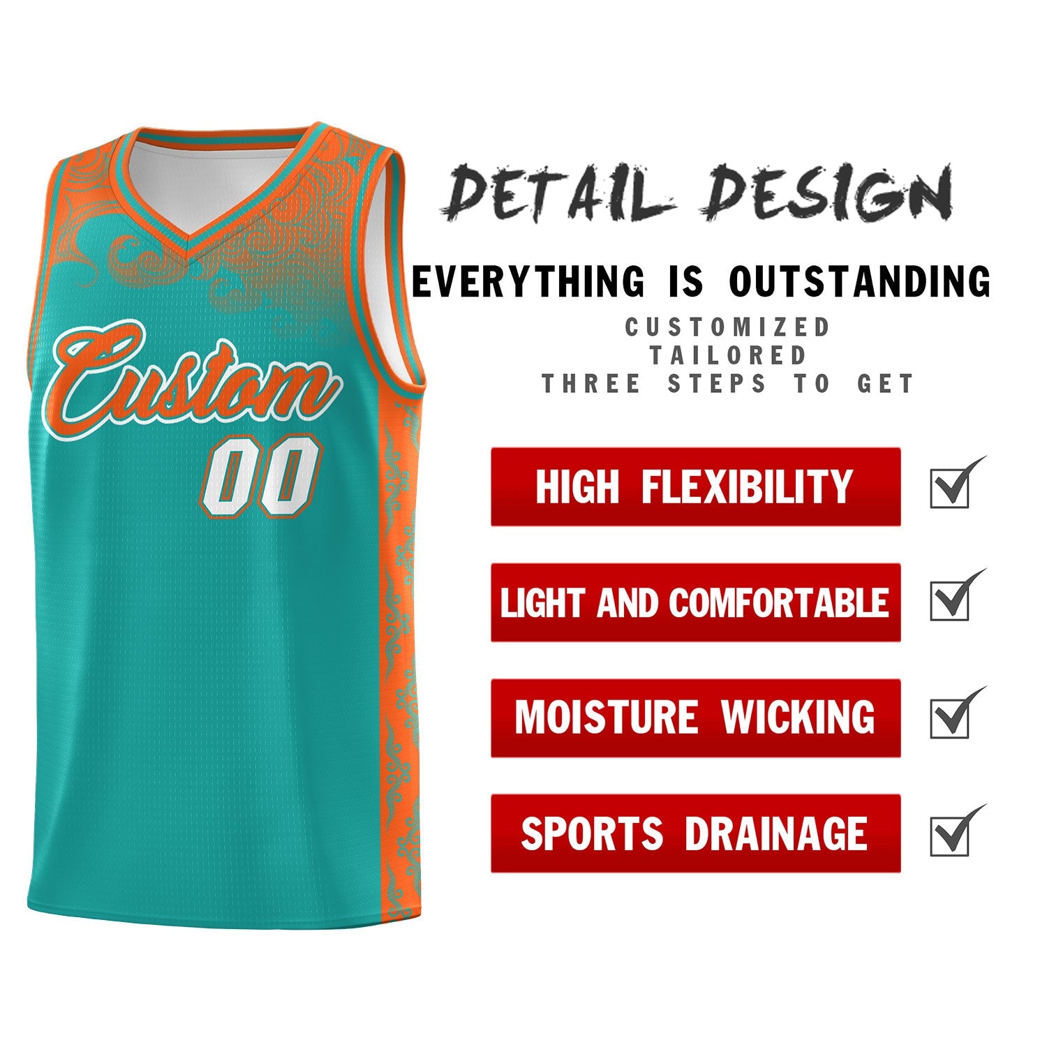 Custom Aqua Personalized Cloud Pattern Sports Sets Uniform Basketball Jersey