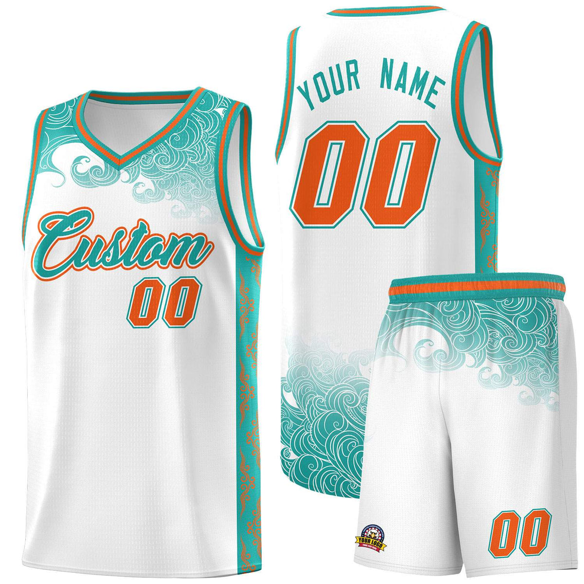 Custom White Personalized Cloud Pattern Sports Sets Uniform Basketball Jersey