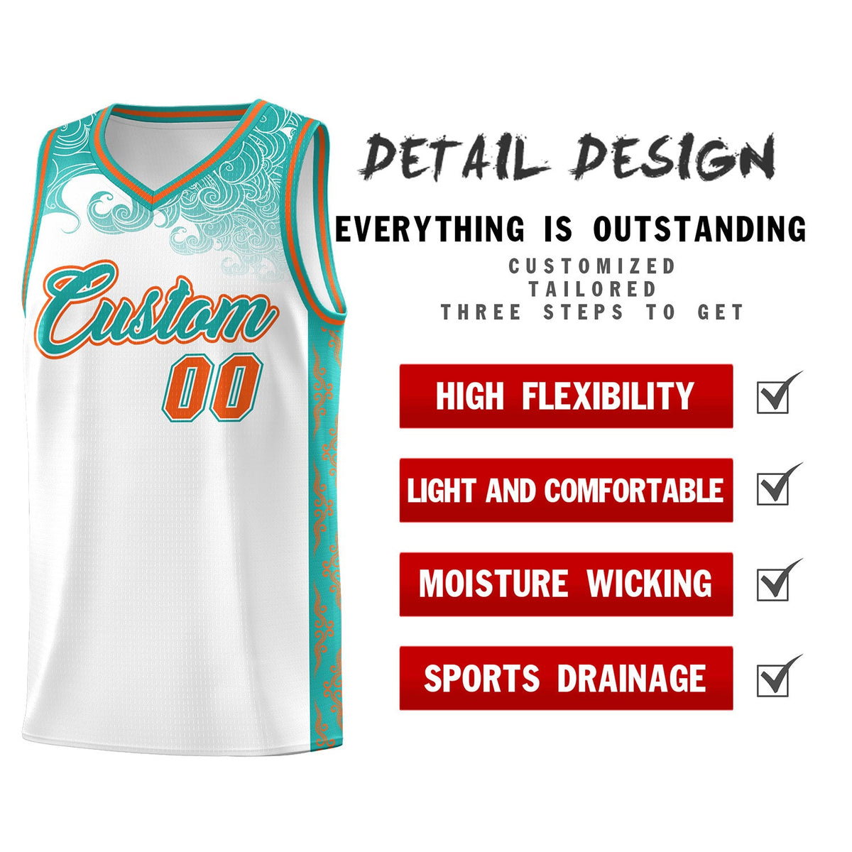 Custom White Personalized Cloud Pattern Sports Sets Uniform Basketball Jersey