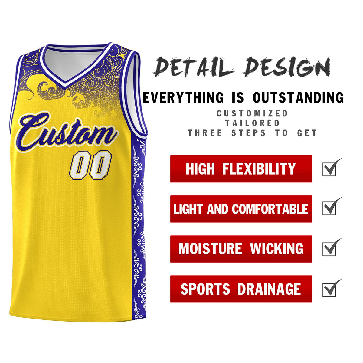 Custom Gold Personalized Cloud Pattern Sports Sets Uniform Basketball Jersey