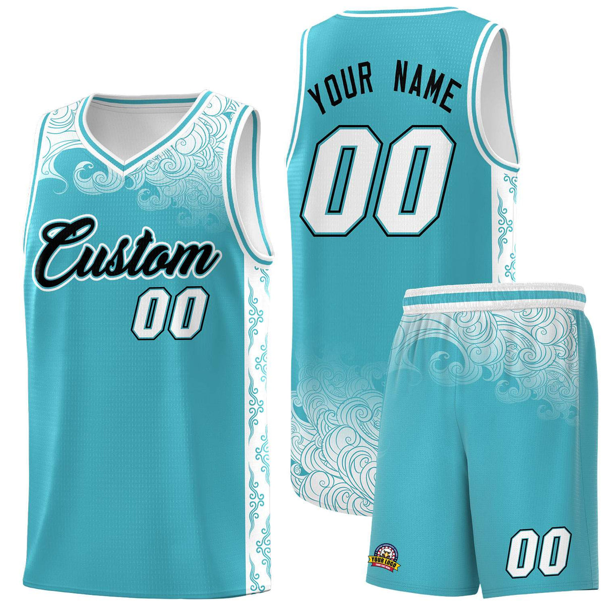 Custom Sky Blue Personalized Cloud Pattern Sports Sets Uniform Basketball Jersey