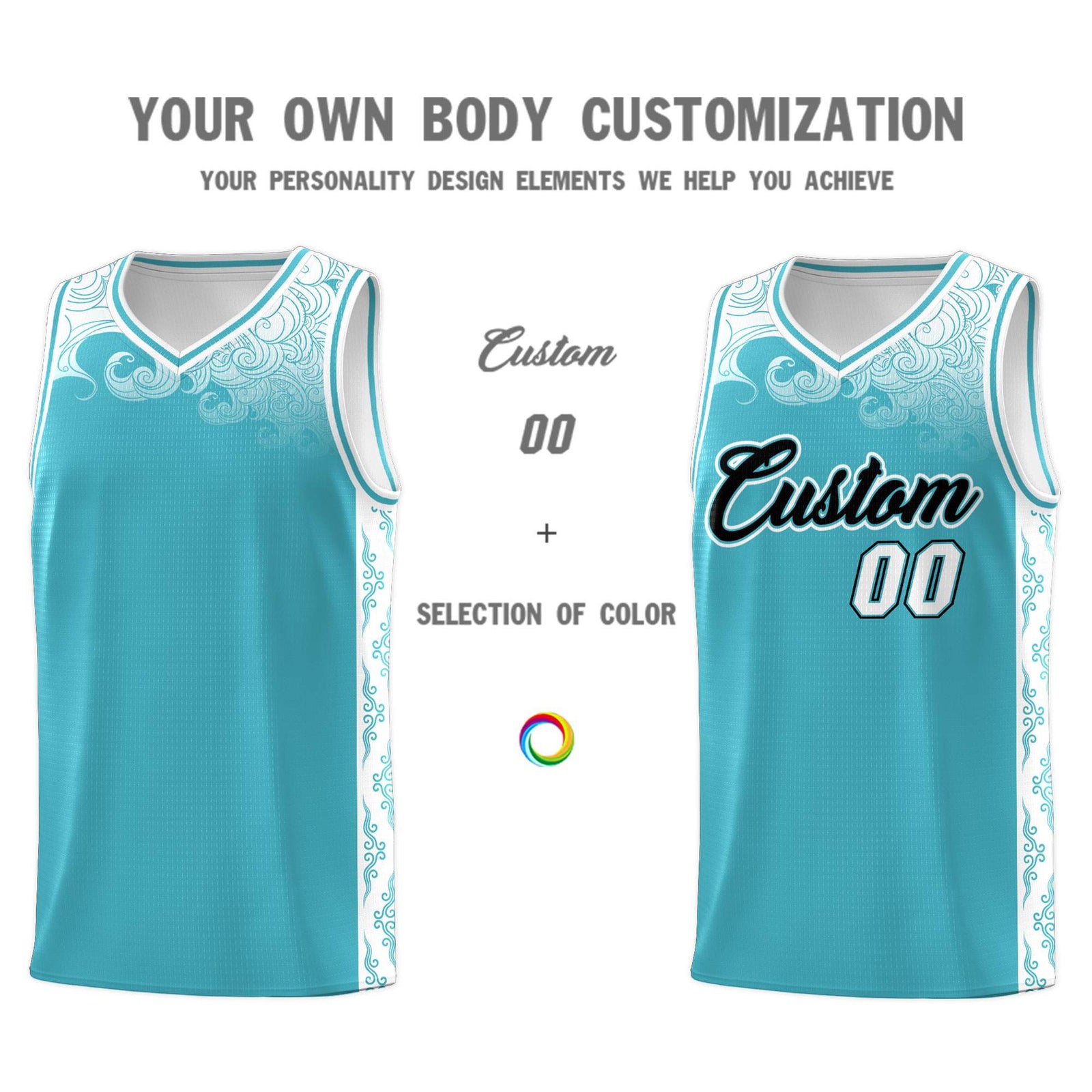 Custom Sky Blue Personalized Cloud Pattern Sports Sets Uniform Basketball Jersey