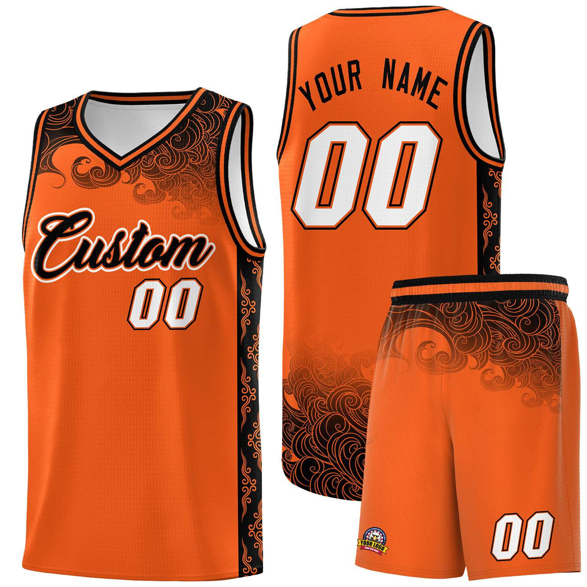 Custom Orange Personalized Cloud Pattern Sports Sets Uniform Basketball Jersey