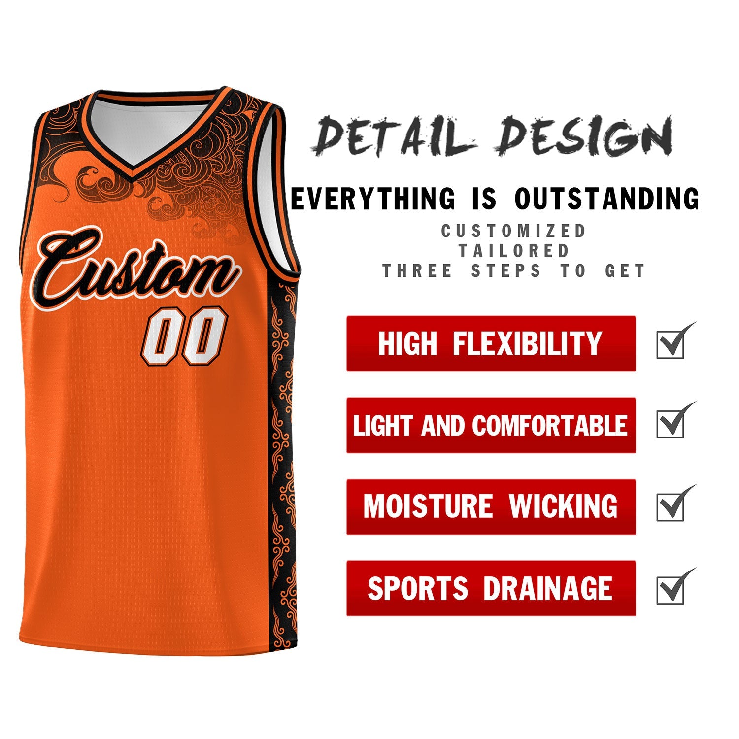 Custom Orange Personalized Cloud Pattern Sports Sets Uniform Basketball Jersey