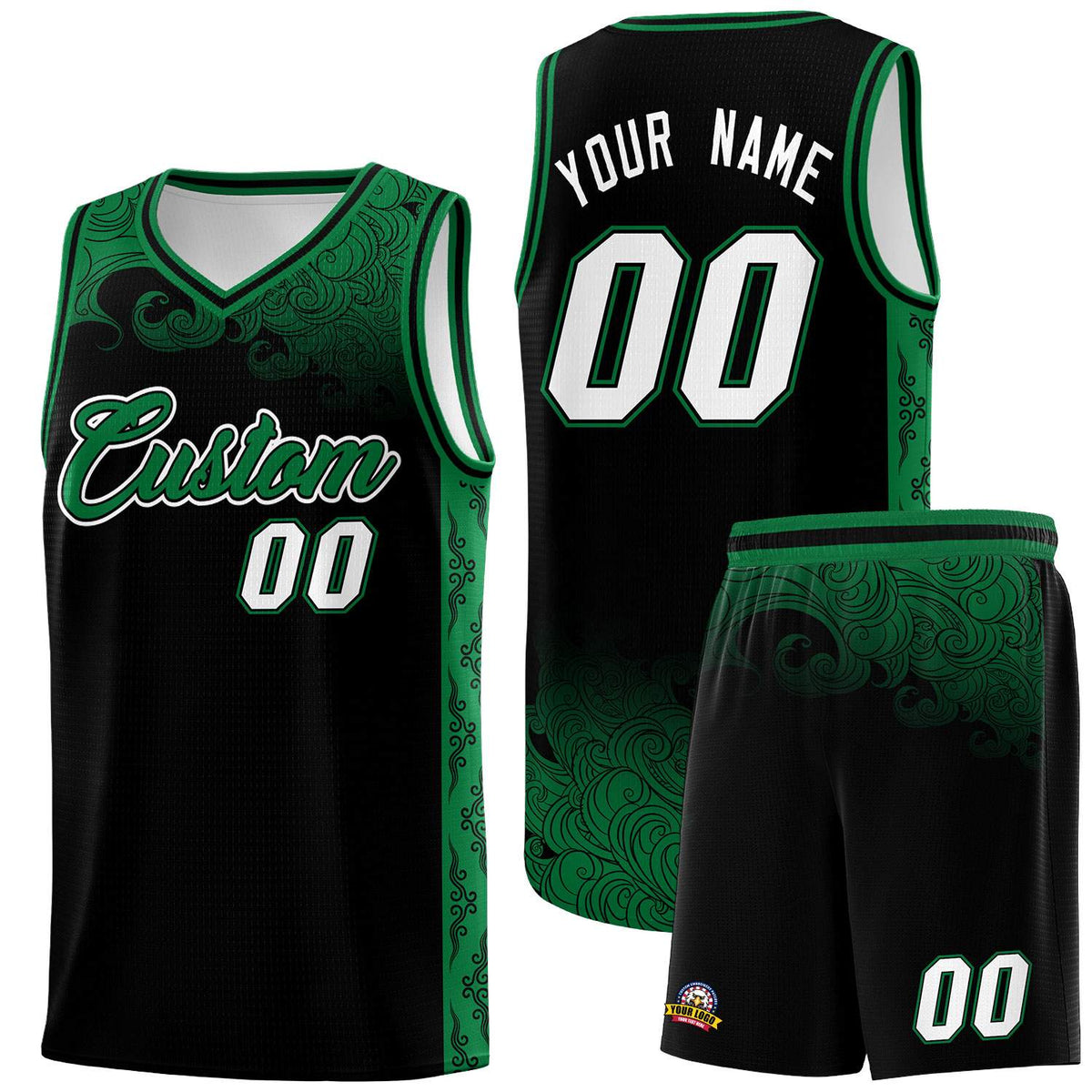 Custom Black Personalized Cloud Pattern Sports Sets Uniform Basketball Jersey