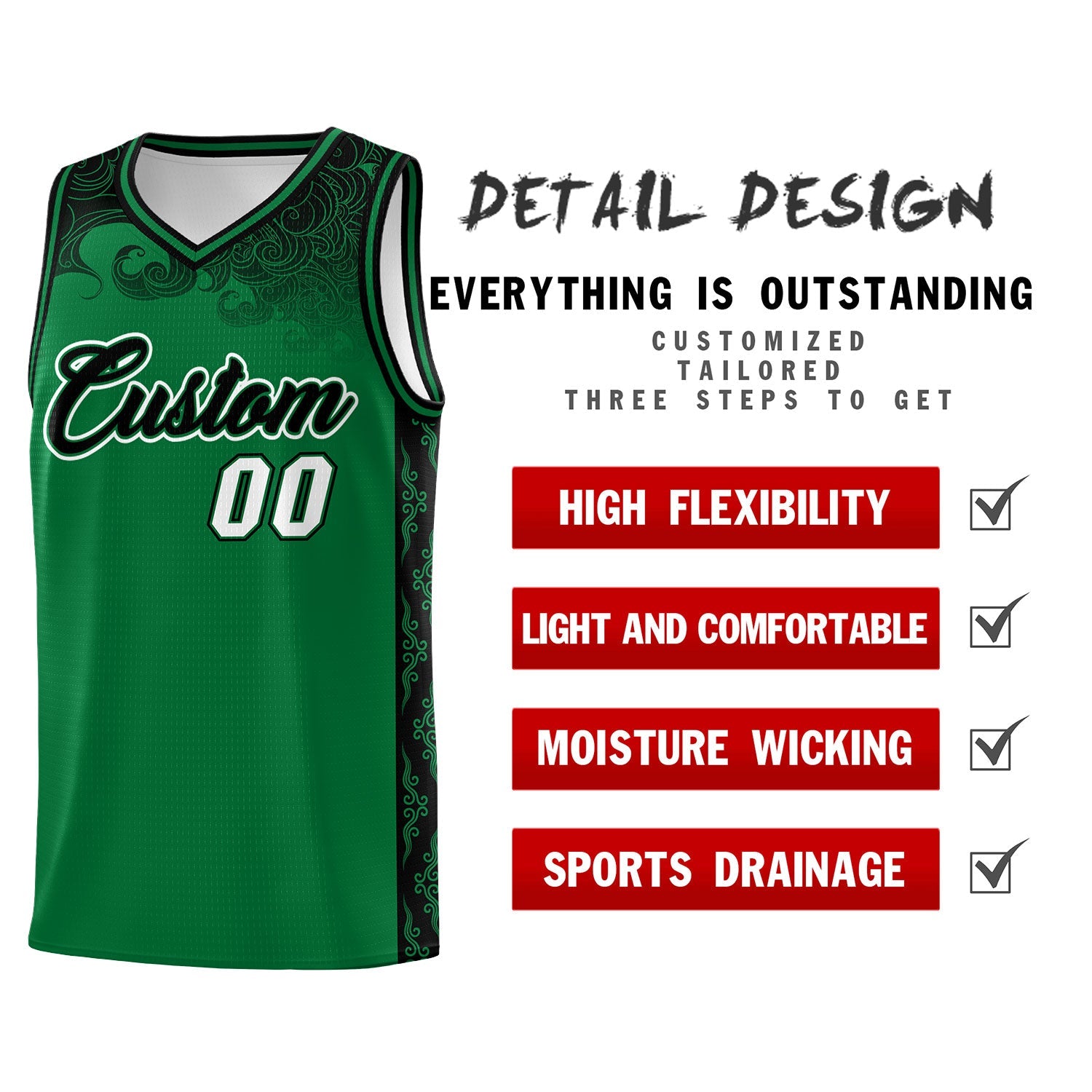 Custom Kelly Green Personalized Cloud Pattern Sports Sets Uniform Basketball Jersey