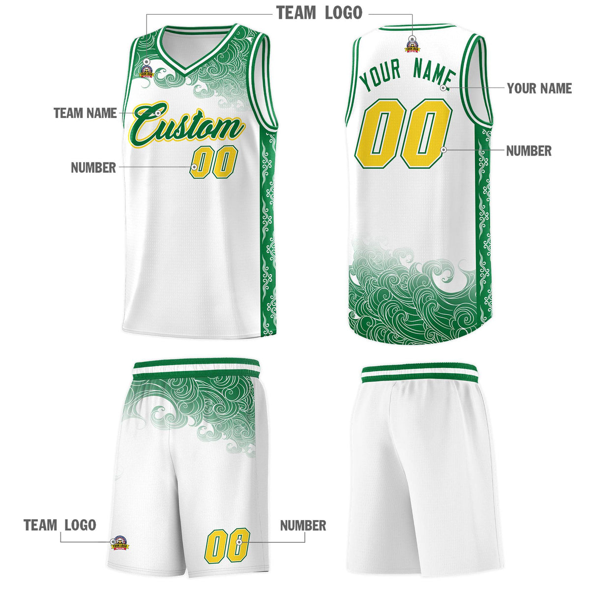 Custom White Personalized Cloud Pattern Sports Sets Uniform Basketball Jersey