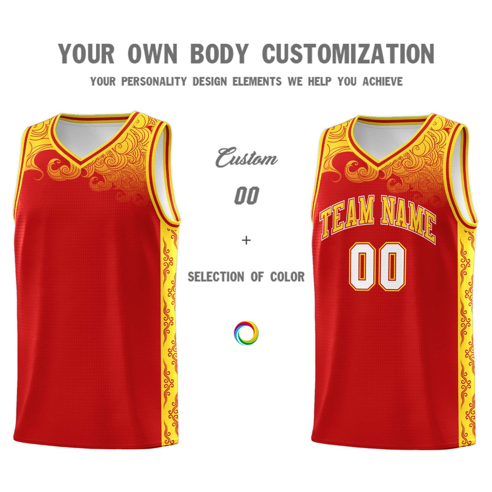 Custom Red Personalized Cloud Pattern Sports Sets Uniform Basketball Jersey