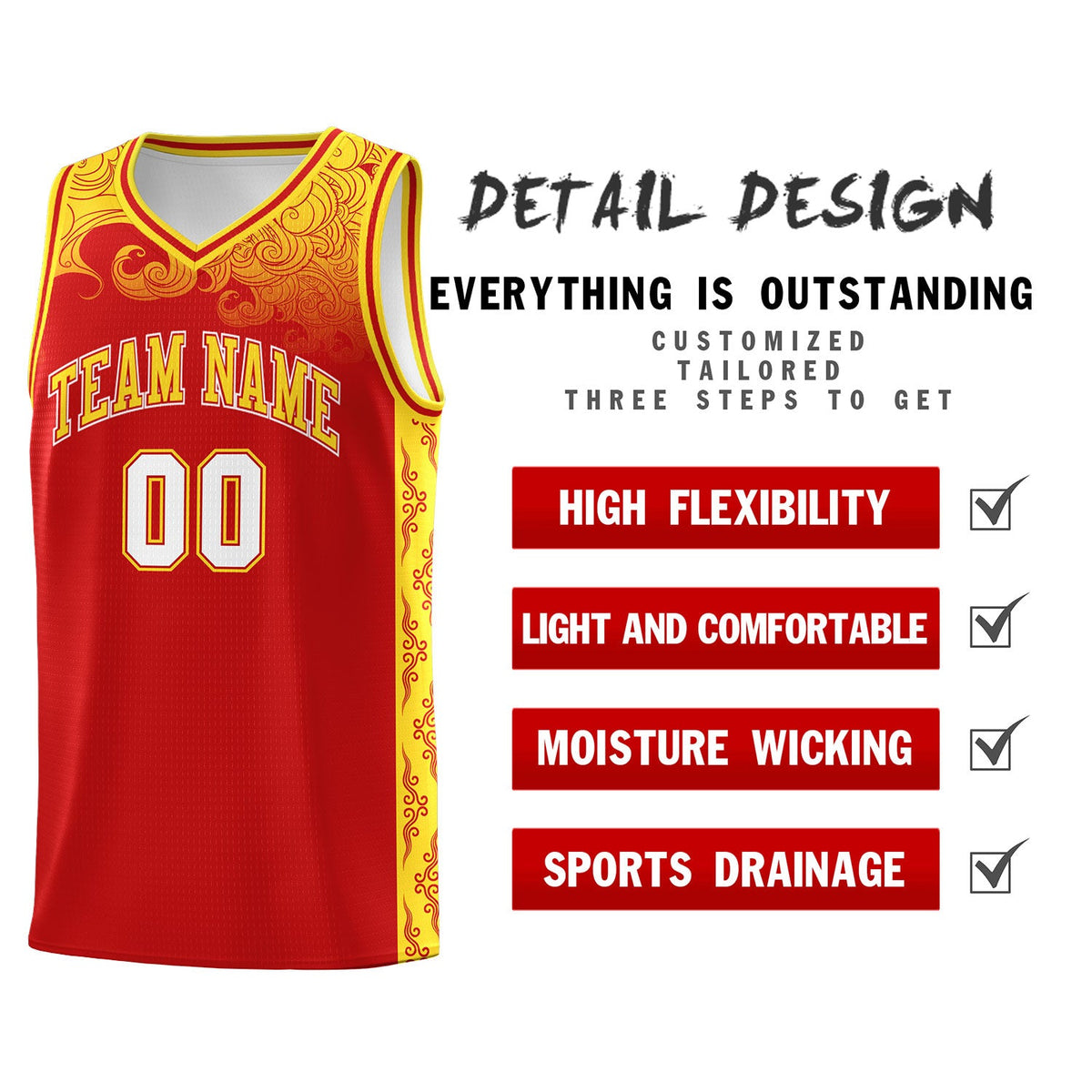 Custom Red Personalized Cloud Pattern Sports Sets Uniform Basketball Jersey