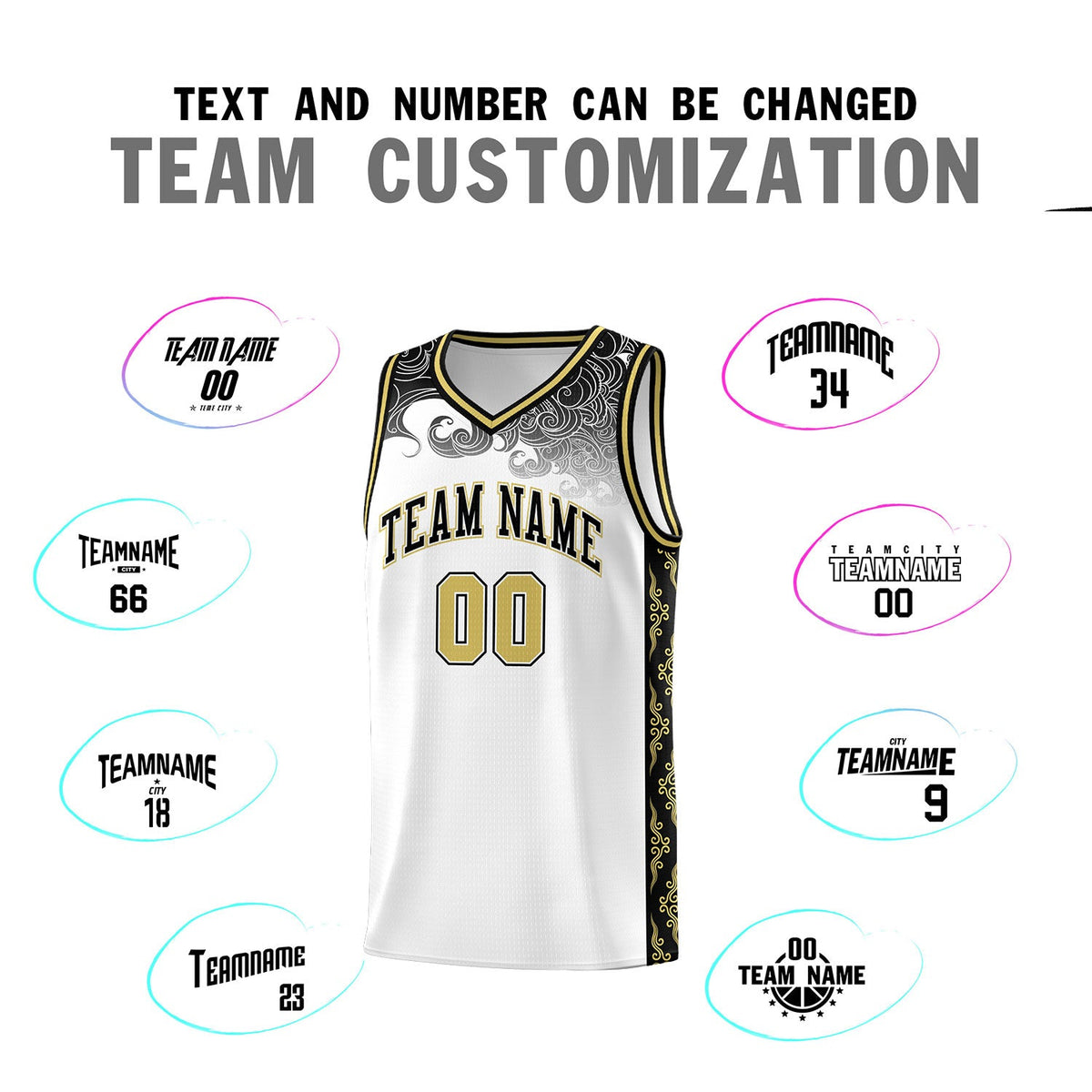 Custom White Personalized Cloud Pattern Sports Sets Uniform Basketball Jersey