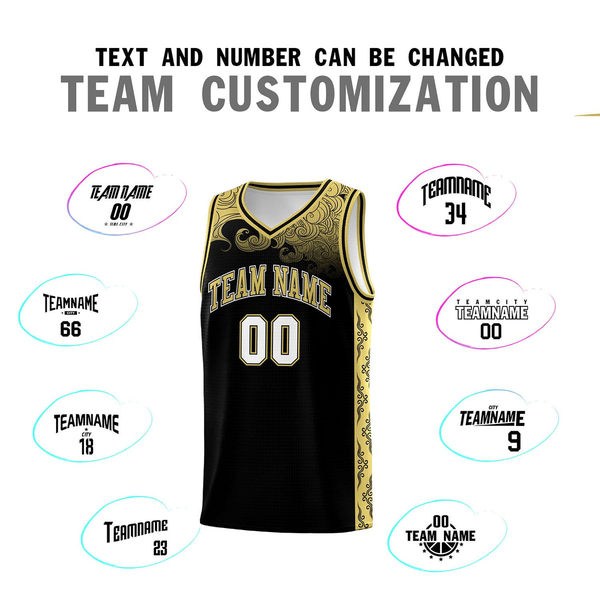Custom Black Personalized Cloud Pattern Sports Sets Uniform Basketball Jersey