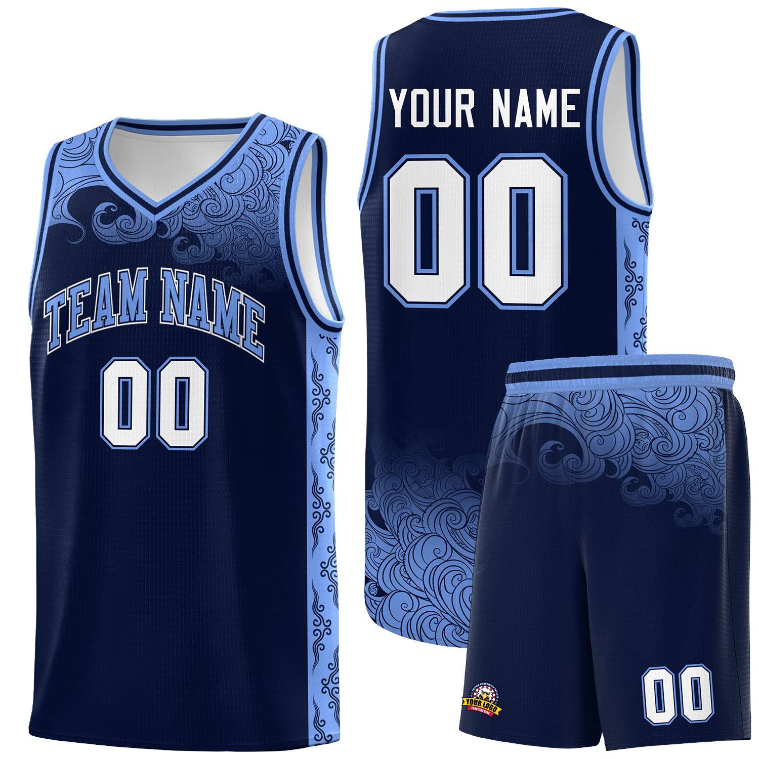 Custom Navy Personalized Cloud Pattern Sports Sets Uniform Basketball Jersey