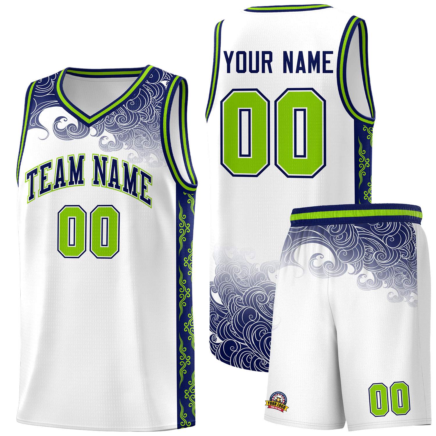 Custom White Personalized Cloud Pattern Sports Sets Uniform Basketball Jersey