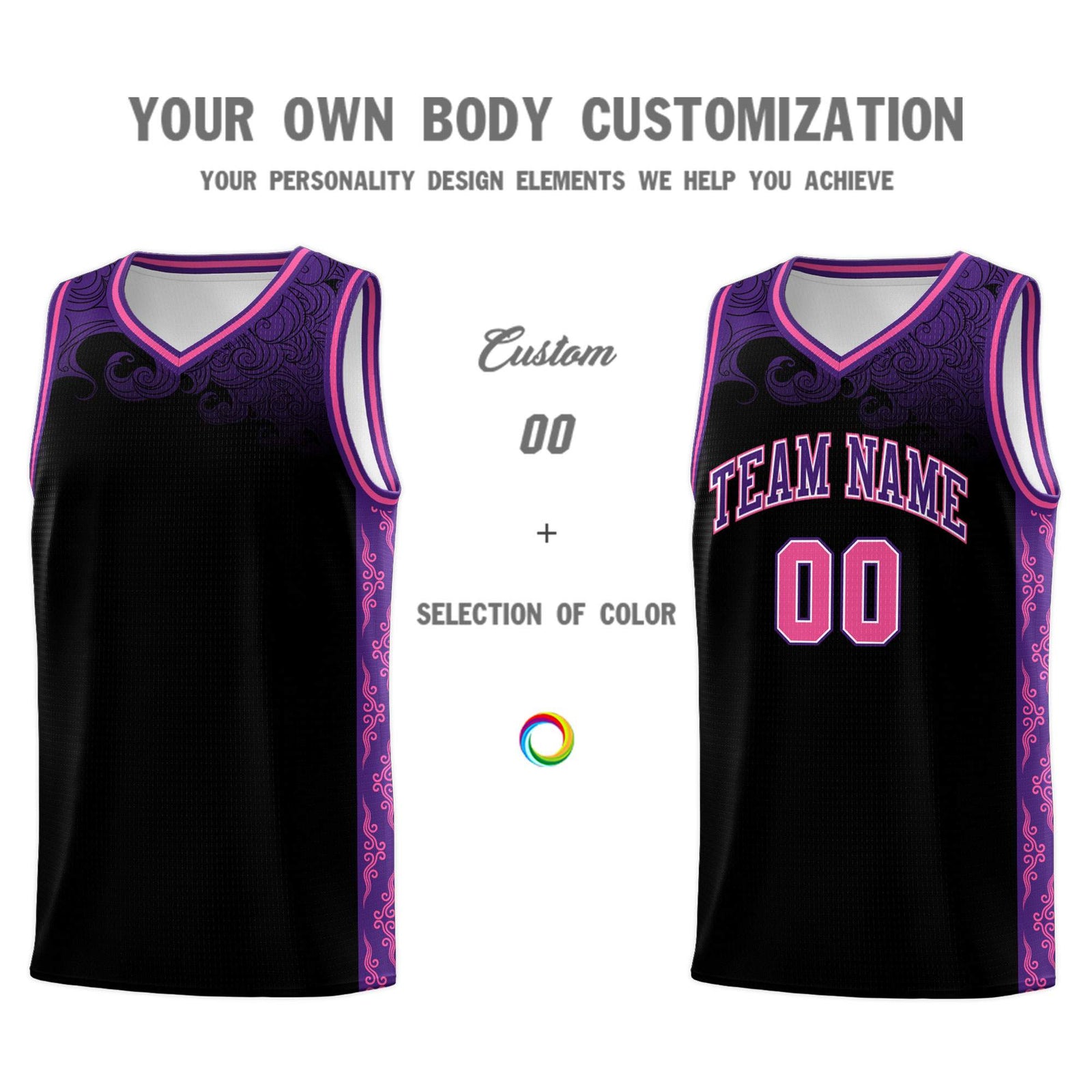 Custom Black Personalized Cloud Pattern Sports Sets Uniform Basketball Jersey