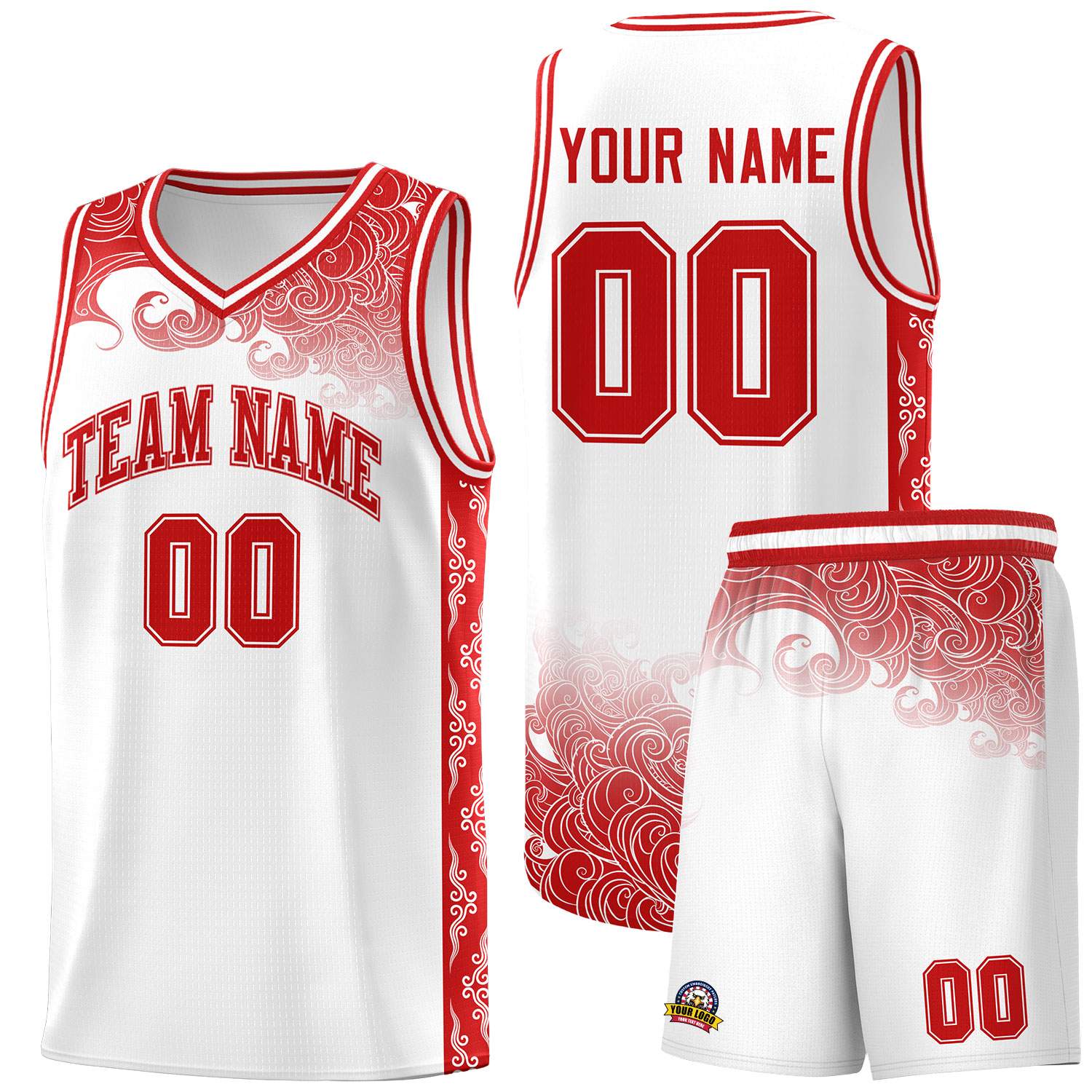 Custom White Personalized Cloud Pattern Sports Sets Uniform Basketball Jersey