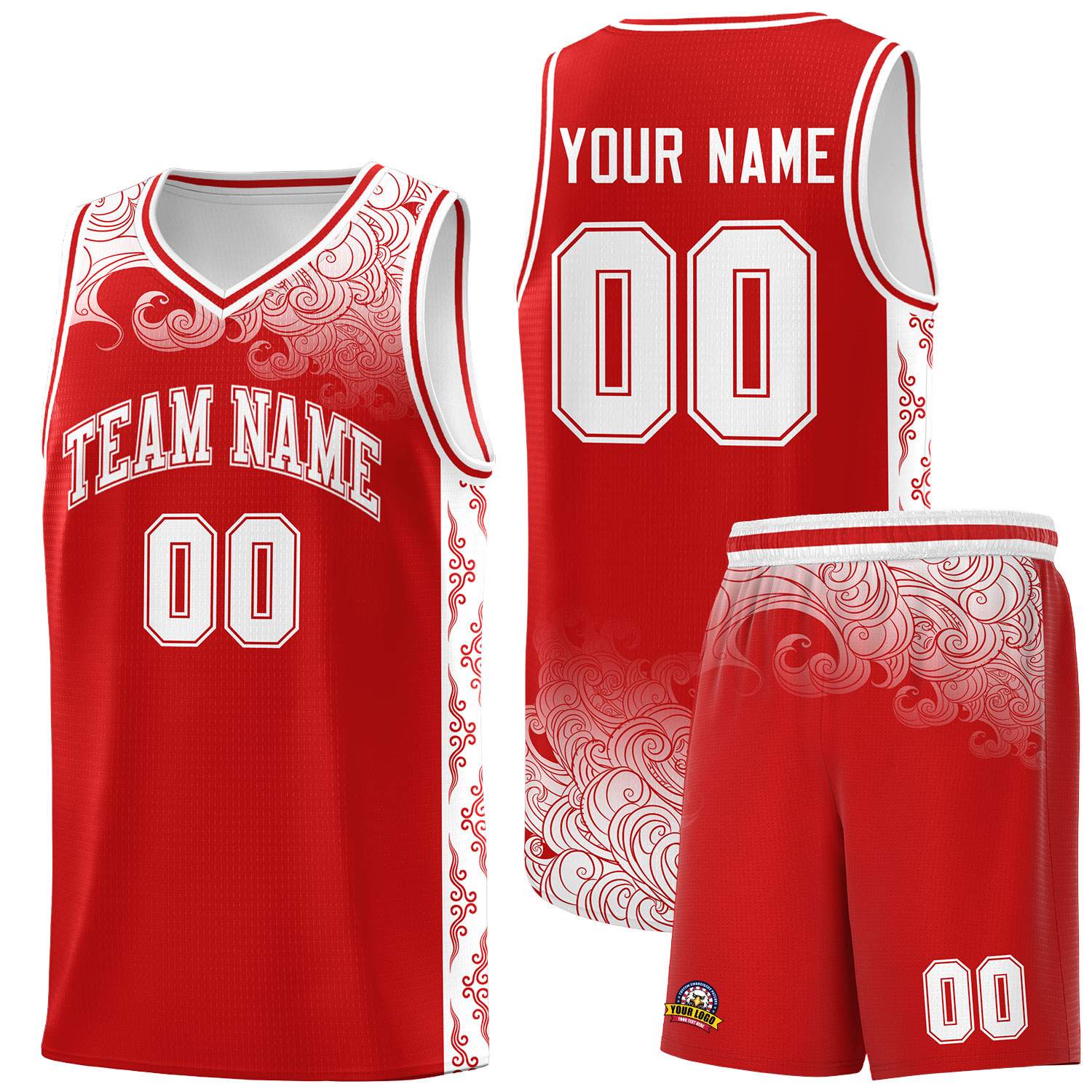 Custom Red Personalized Cloud Pattern Sports Sets Uniform Basketball Jersey