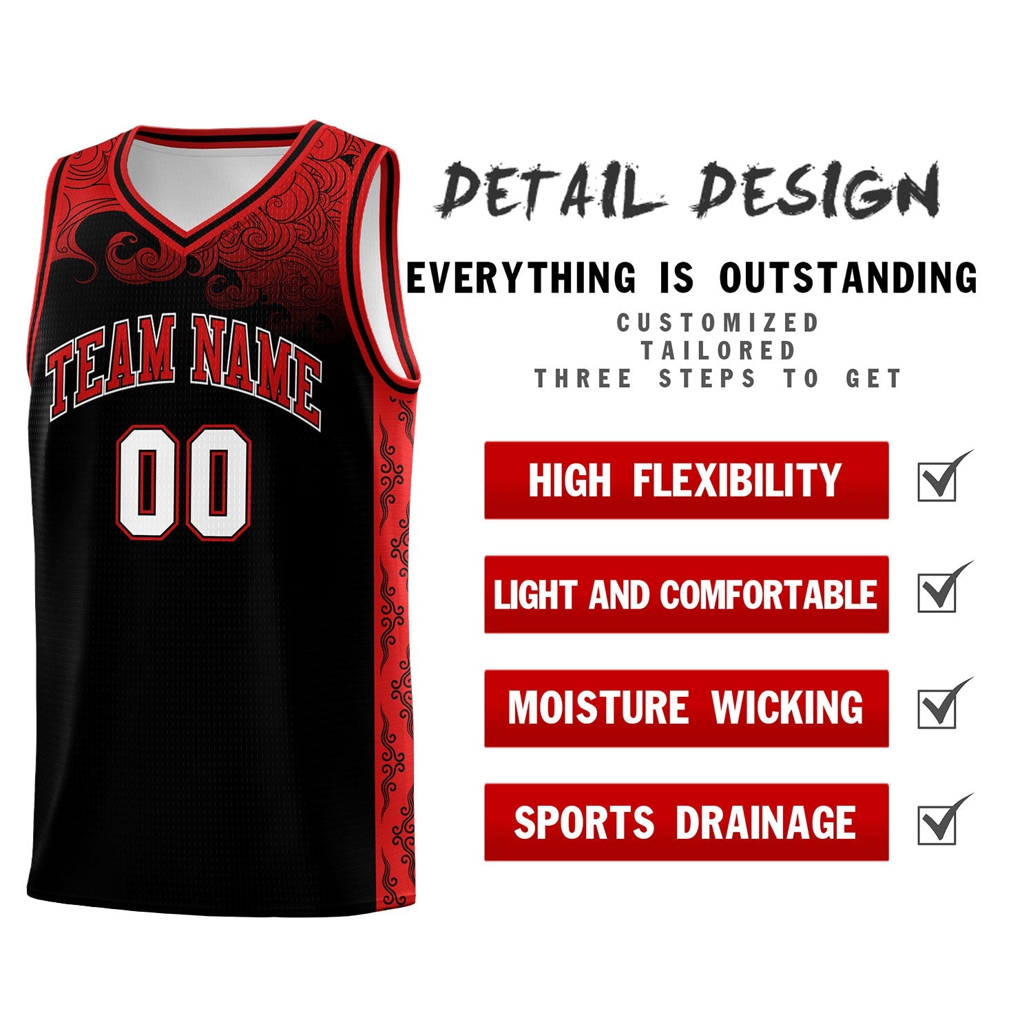 Custom Black Personalized Cloud Pattern Sports Sets Uniform Basketball Jersey