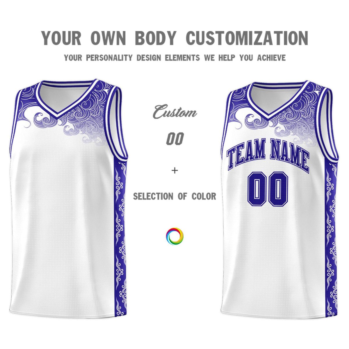 Custom White Personalized Cloud Pattern Sports Sets Uniform Basketball Jersey
