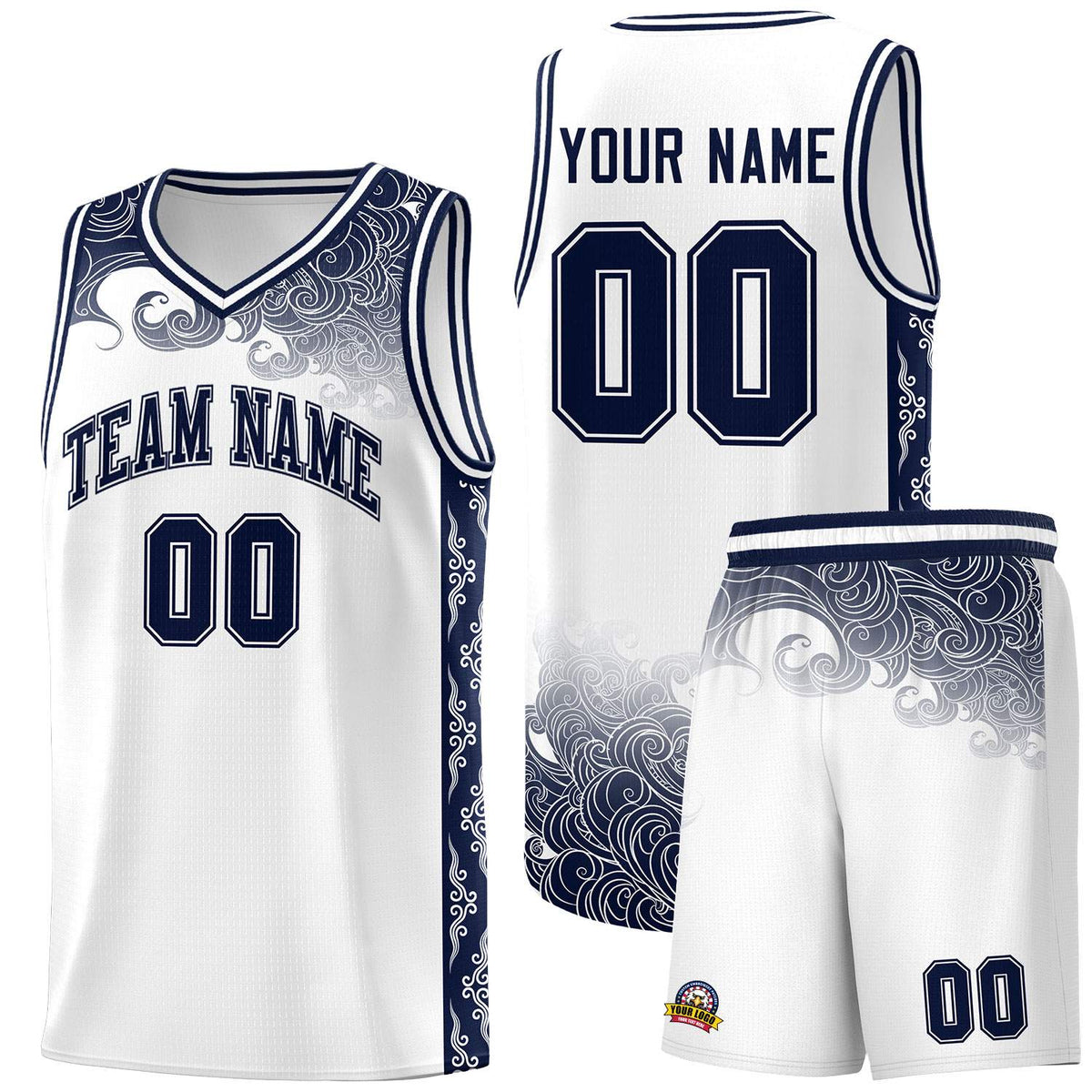 Custom White Personalized Cloud Pattern Sports Sets Uniform Basketball Jersey