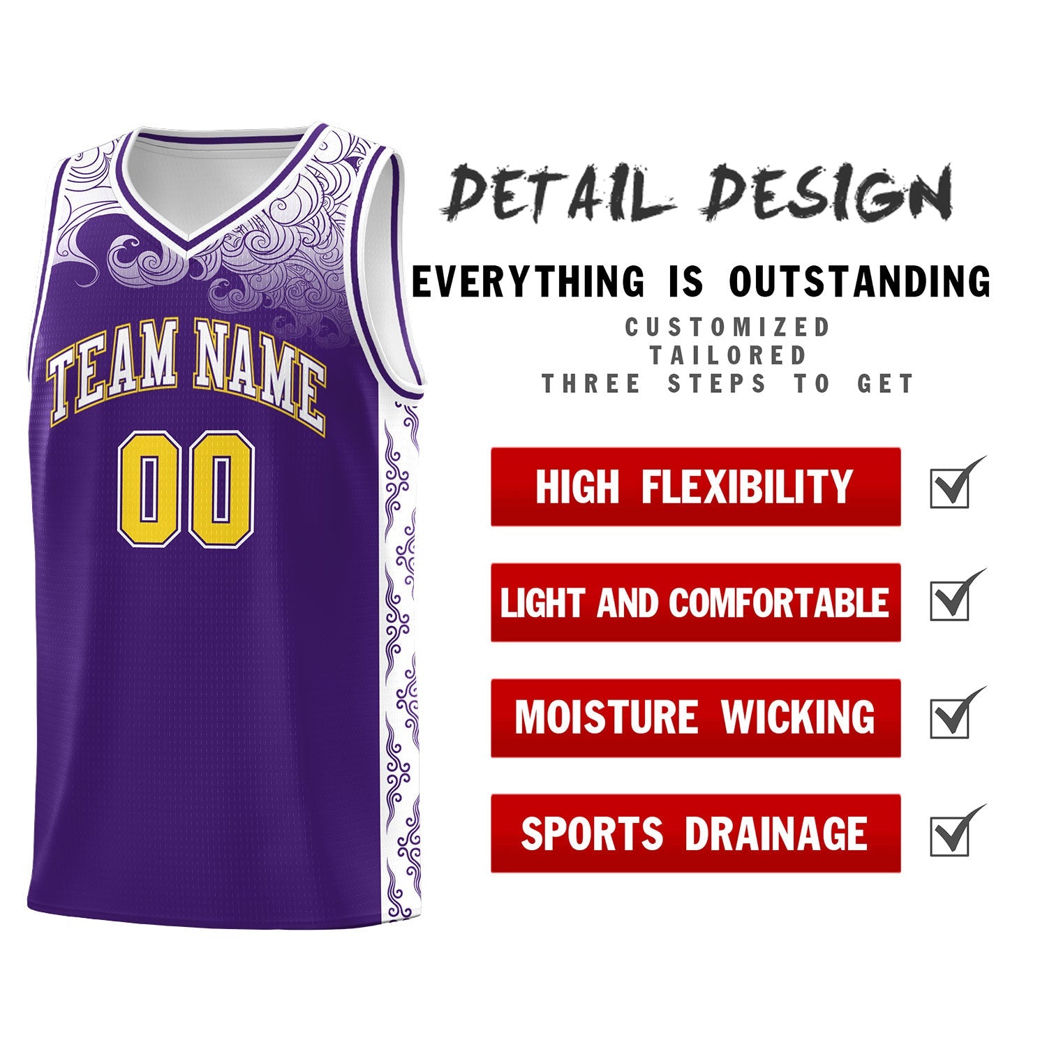 Custom Purple Personalized Cloud Pattern Sports Sets Uniform Basketball Jersey