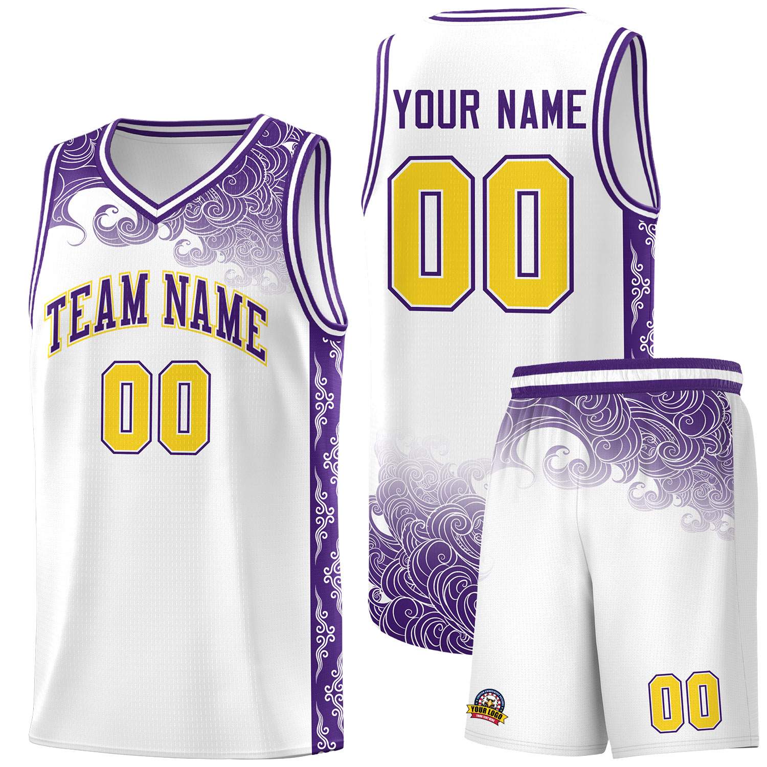Custom White Personalized Cloud Pattern Sports Sets Uniform Basketball Jersey