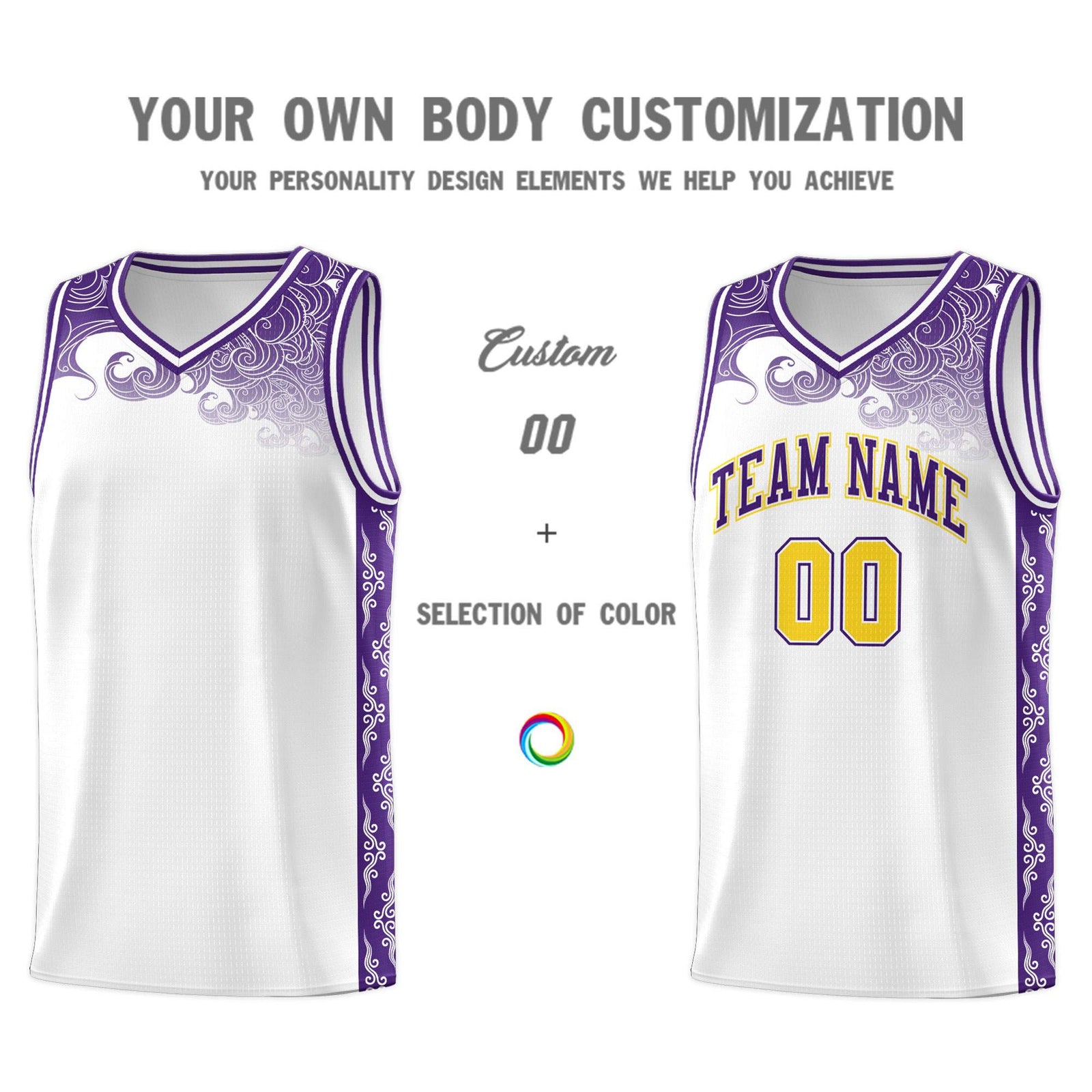 Custom White Personalized Cloud Pattern Sports Sets Uniform Basketball Jersey