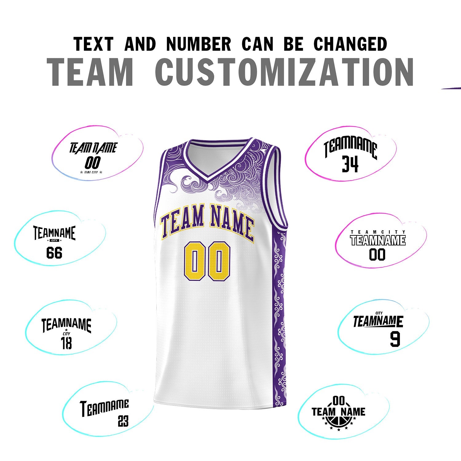 Custom White Personalized Cloud Pattern Sports Sets Uniform Basketball Jersey