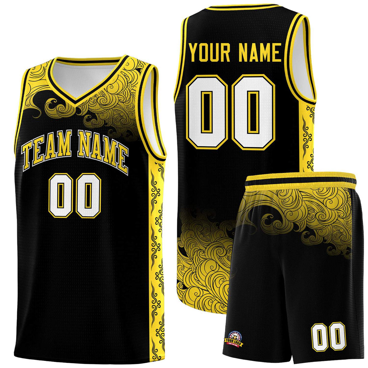 Custom Black Personalized Cloud Pattern Sports Sets Uniform Basketball Jersey
