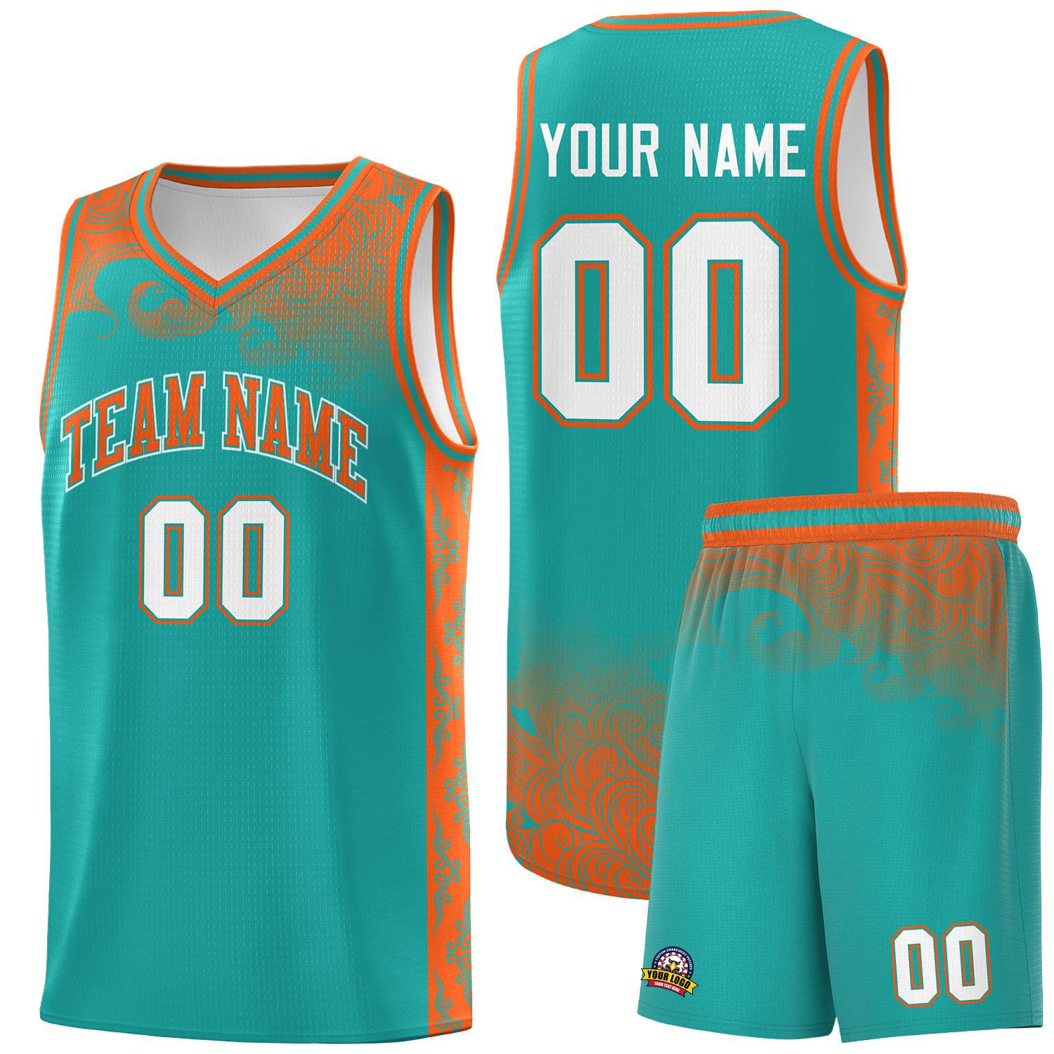 Custom Aqua Personalized Cloud Pattern Sports Sets Uniform Basketball Jersey